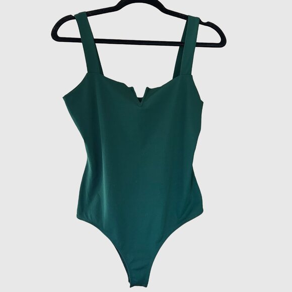 Women's Square Neckline Bodysuit  - Forest Green - Medium - Picture 2 of 6